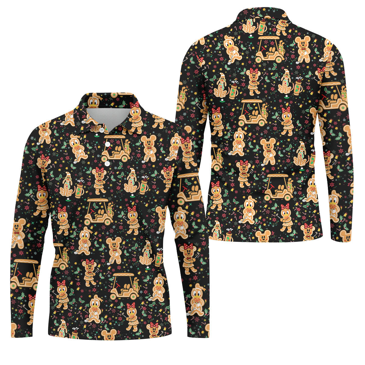 Cartoon Gingerbread Black Golf Shirt, Christmas Golf Shirt, Polo Shirts For Men, Golf Gift For Men