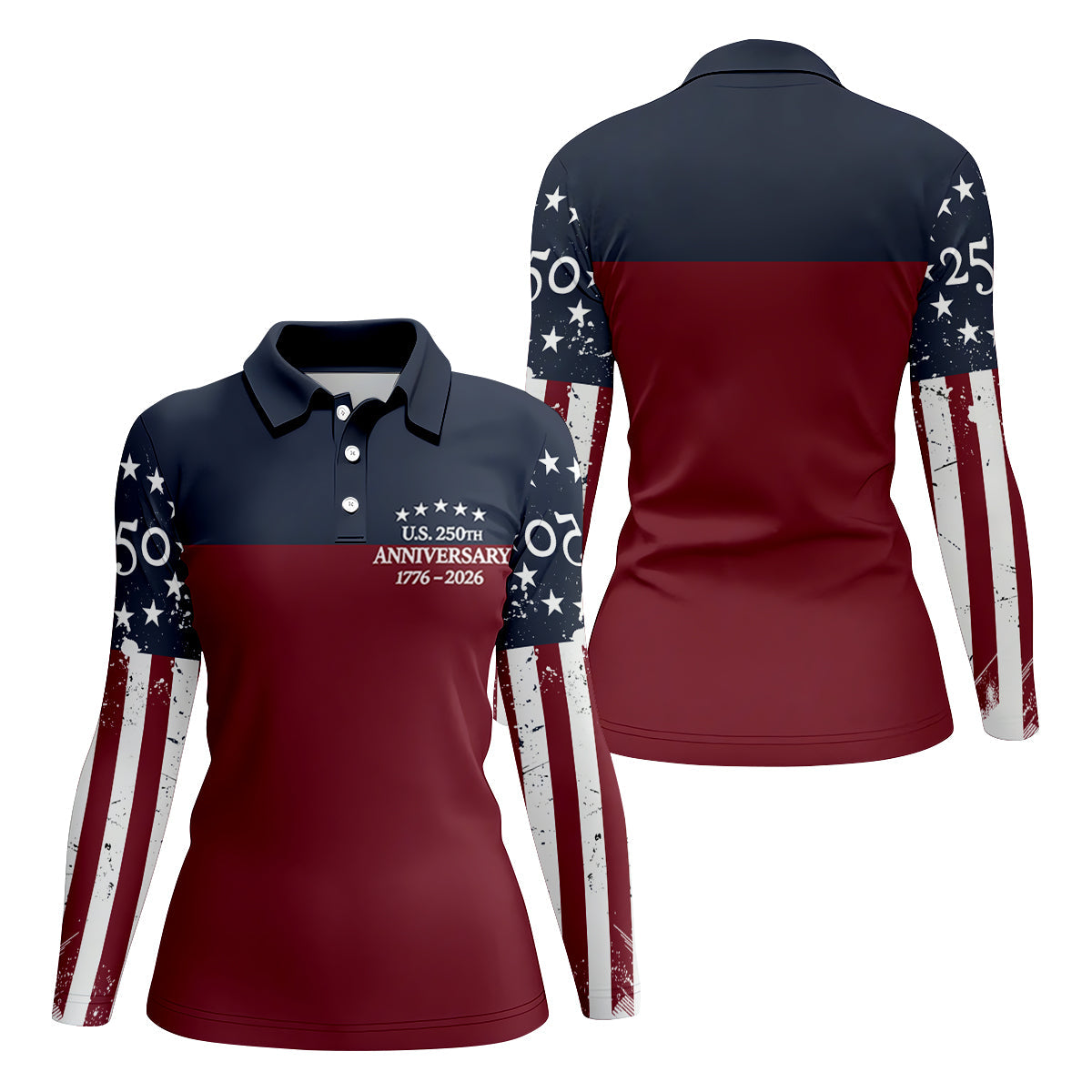 US 250th Anniversary 1776-2026 Patriotic Golf Shirt, Women's Golf Tops, Ladies Golf Shirts