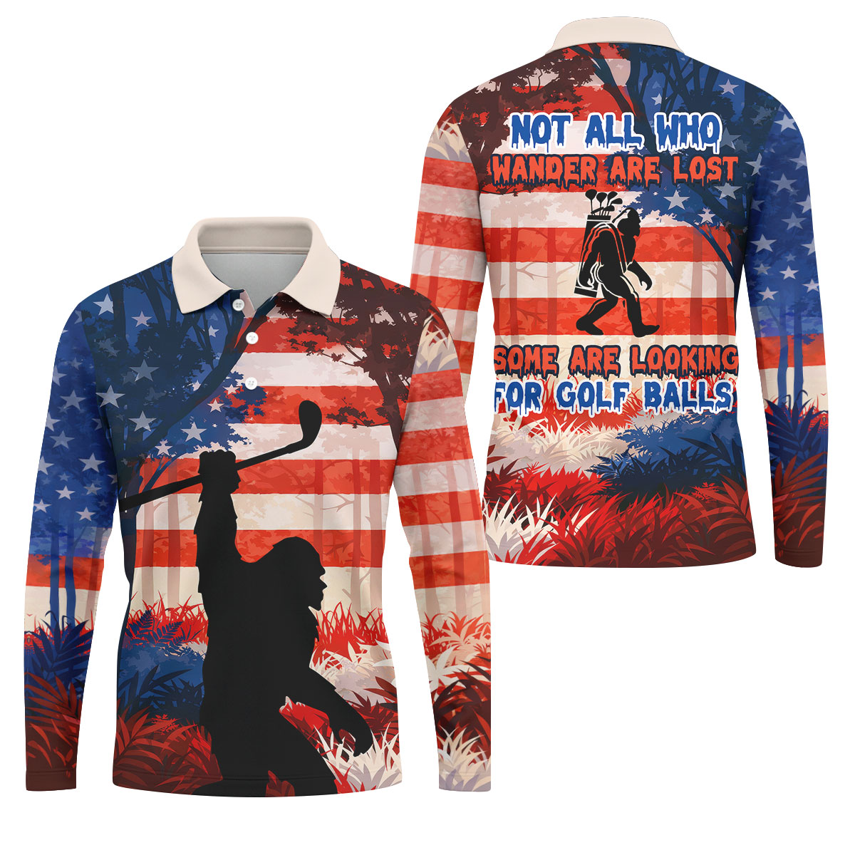 Not All Who Wander Are Lost Funny Bigfoot Golf Tops For Men, 250th Patriotic Golf Shirt, Polo Shirts For Men