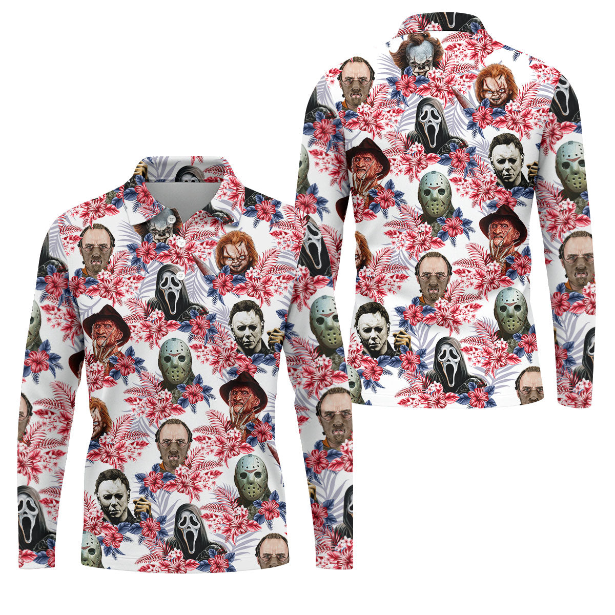 Tropical Horror Character Halloween Golf Shirt, Mens Golf Apparel, Hawaiian Golf Shirt