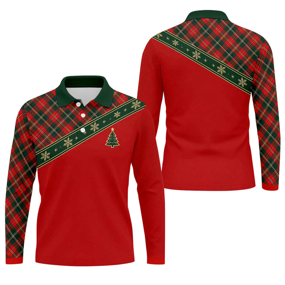 Red Plaid Snowflake Tree Christmas Golf Shirt, Mens Golf Polo, Golf Shirts For Men