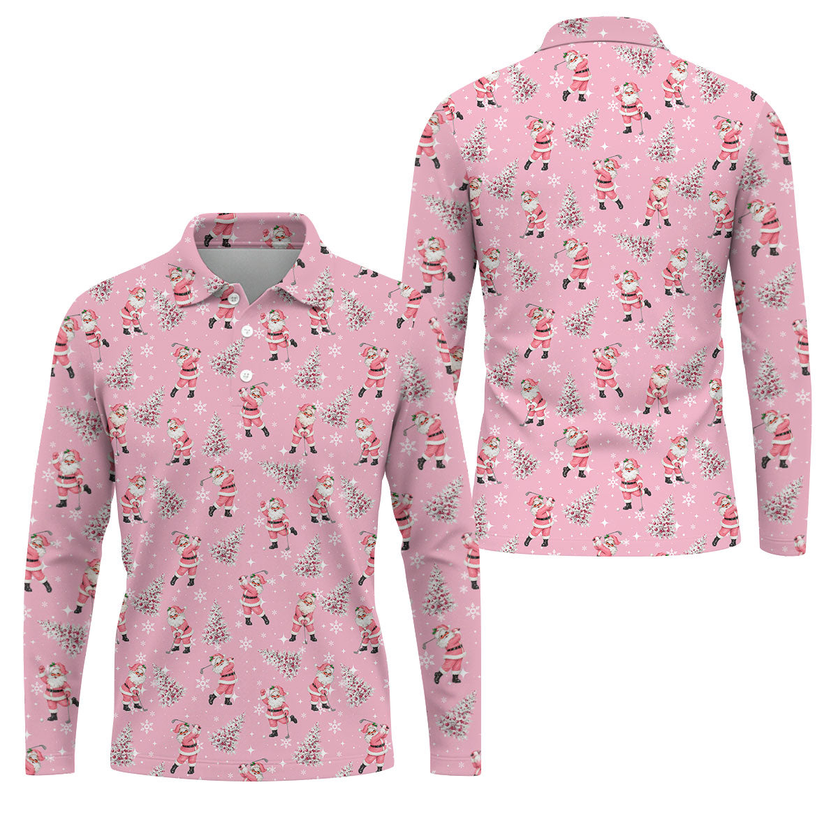 Funny Pink Santa Golfer Christmas Golf Shirt, Mens Golf Shirts, Polo Shirts For Men