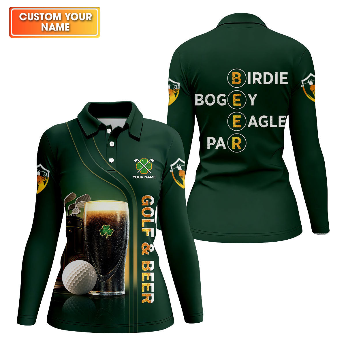 Birdie Bogey Eagle Par Golf And Beer St Patrick's Day Green Women's Golf Tops, Ladies Golf Polos