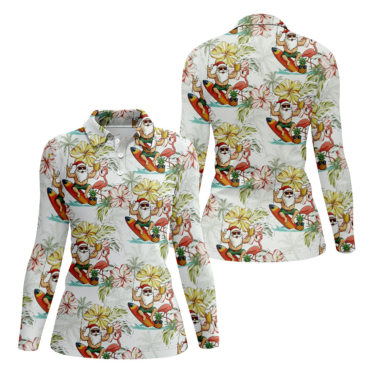 Surfing Santa Hawaiian Golf Shirt, Fun Women's Golf Shirts, Christmas Golf Shirt, Golf Gifts For Women