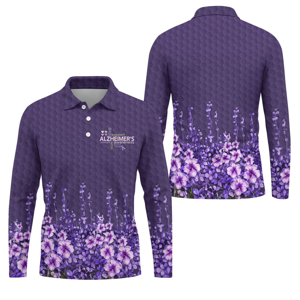 Purple Alzheimer's Awareness Floral Polo Shirt, Golf Polo Shirts For Men, Mens Golf Polo