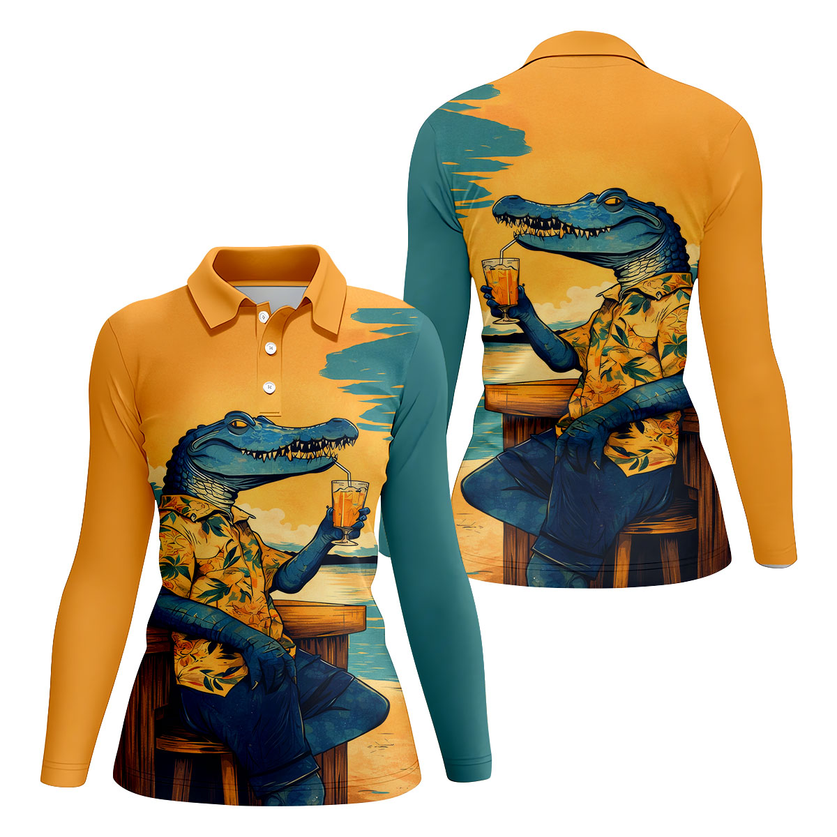 Funny Crocodile Tropical Theme Hawaiian Golf Shirt, Golf Shirt For Women, Golfing Apparel