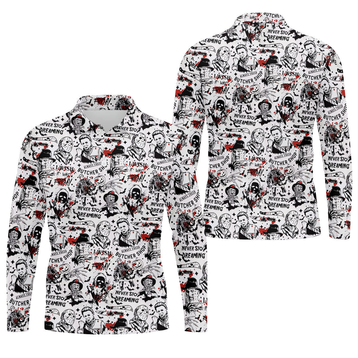 Classic Horror Character Collage Halloween Polo Shirt, Men's Golf Shirt, Mens Golf Apparel