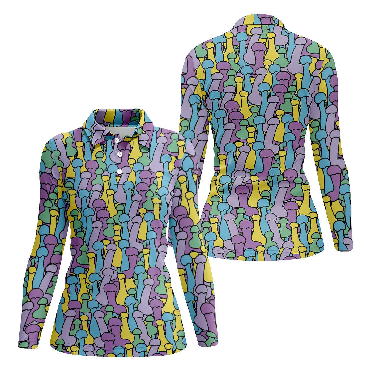 Funny Colorful Adult Humor Pattern Polo Shirt, Golf Shirts For Women, Women’s Golf Apparel
