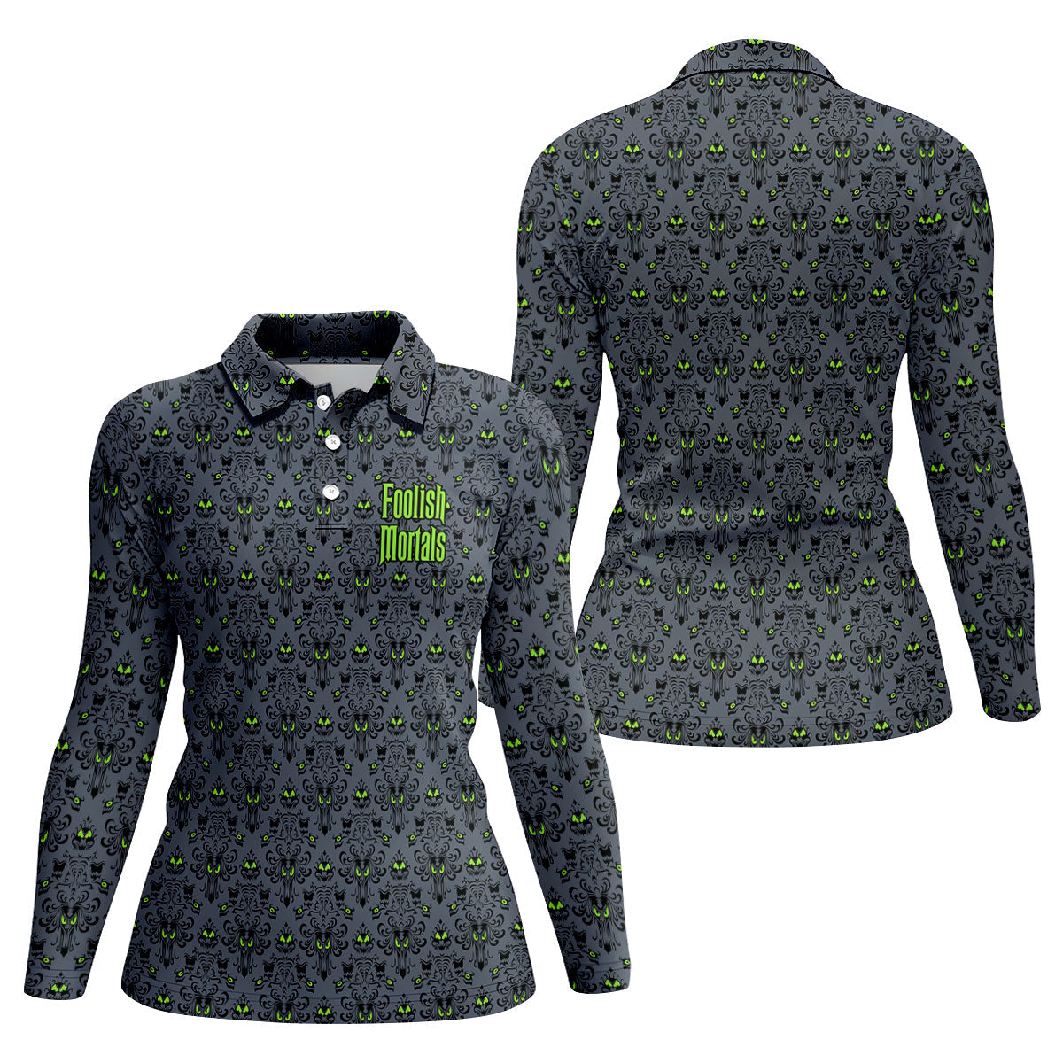 Foolish Mortals Haunted Halloween Polo Shirt, Printed Golf Shirt, Women’s Golf Apparel