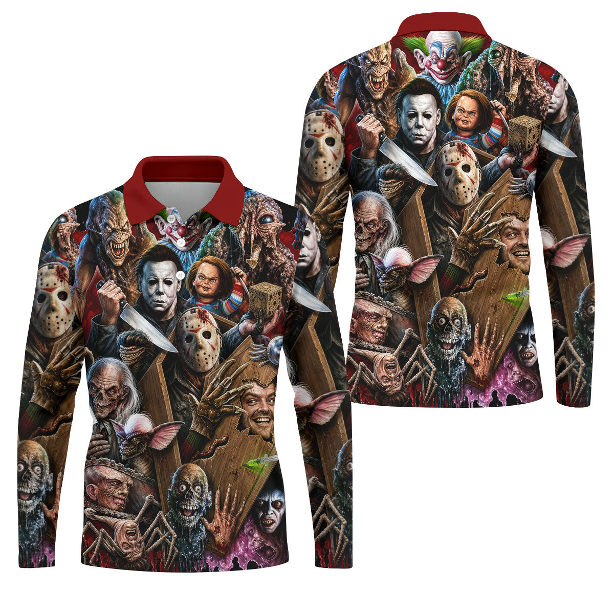 Classic Horror Character Halloween Golf Shirt, Mens Golf Apparel, Hawaiian Golf Shirt