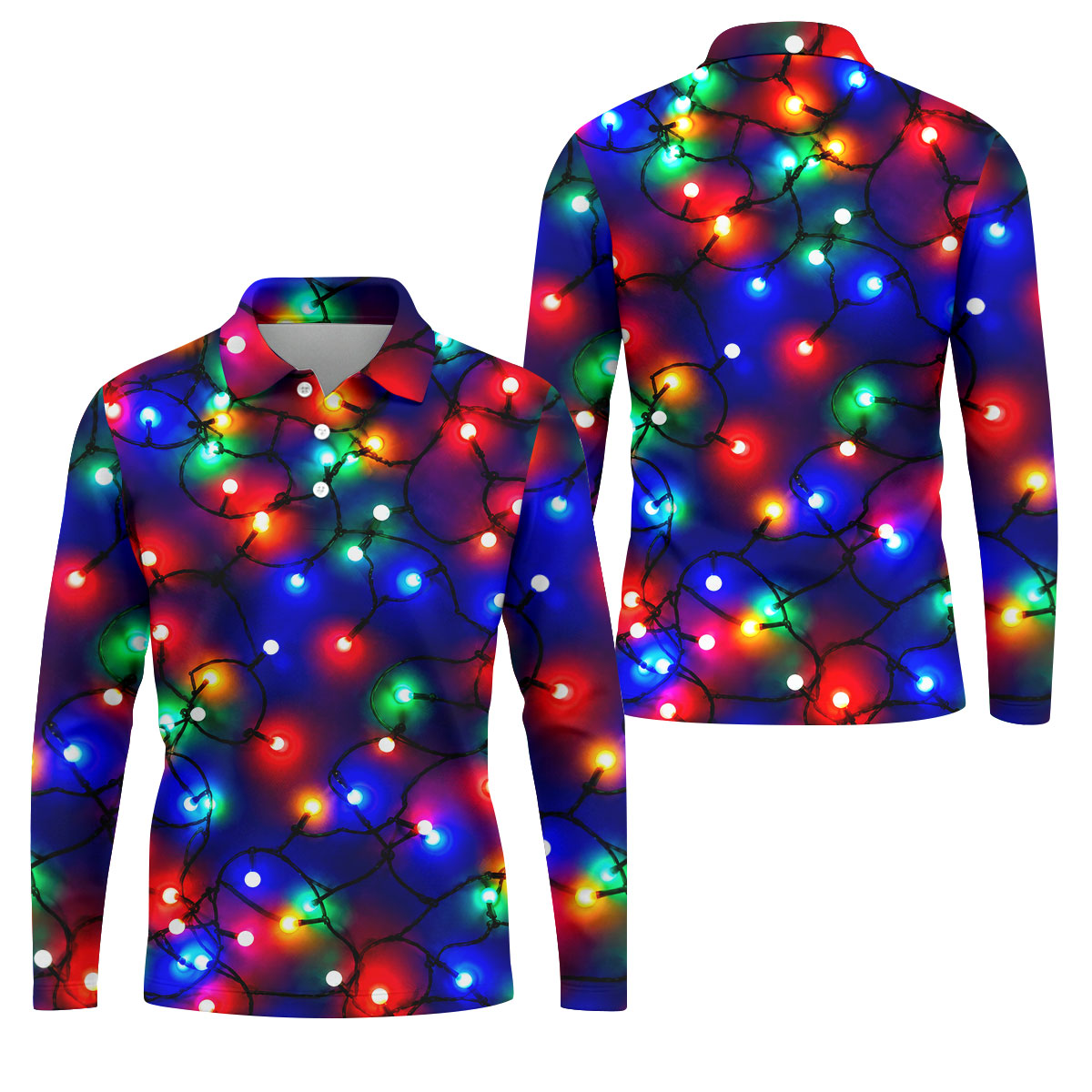 Christmas Lights Pattern Christmas Golf Shirt, Golf Shirts For Men, Mens Golf Apparel