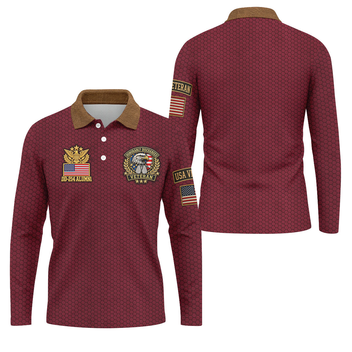 DD-214 Burgundy Honeycomb Veteran Polo Shirt, Veterans Day Shirt, Golf Shirts For Men