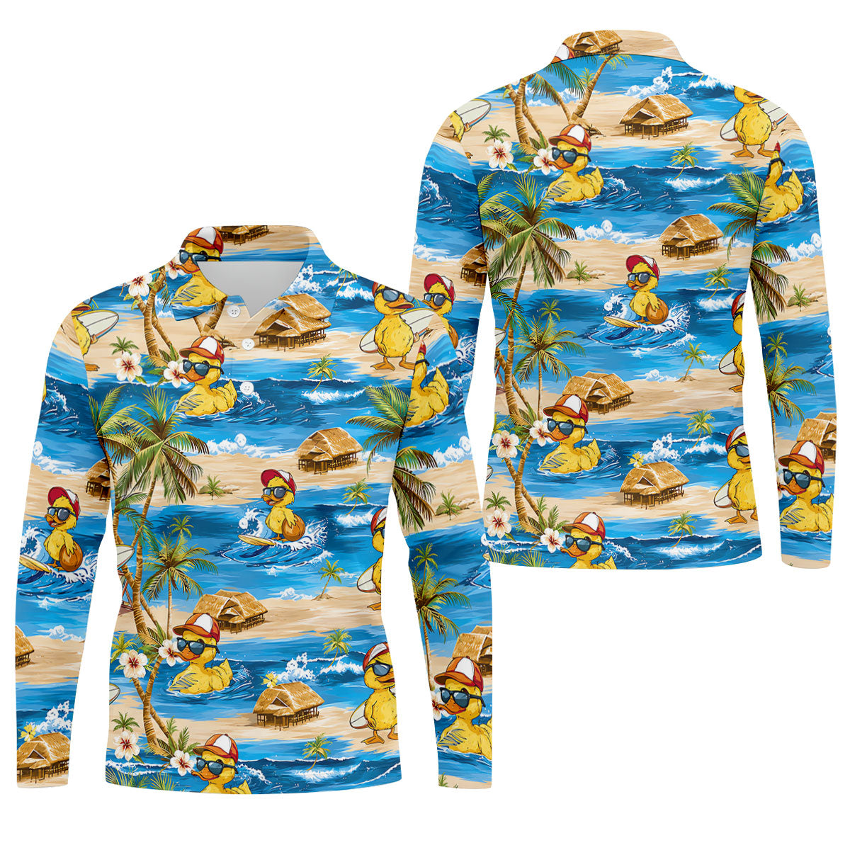 Cool Duck Hawaiian Golf Shirt, Surfing Duck Beach Men's Golf Polo, Polo Shirts For Men