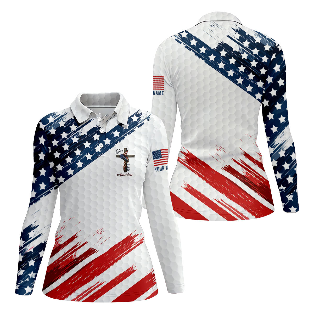 America 250 Anniversary Bald Eagle US Flag Brush White Golf Shirt, Patriotic 4th Of July Golf Shirt For Women