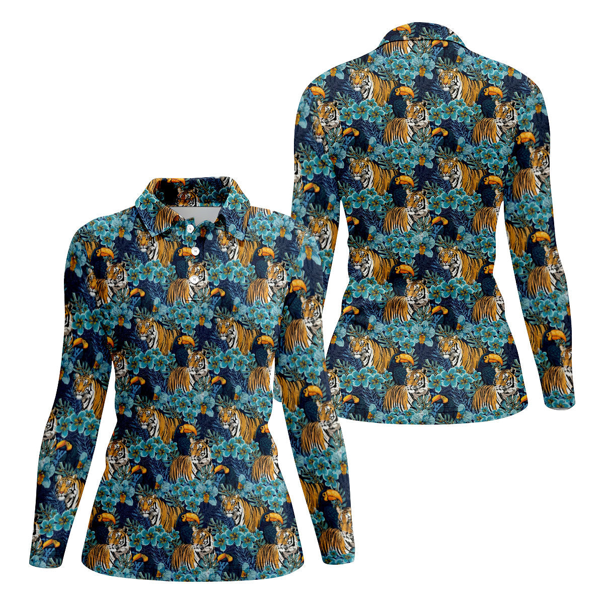 Tiger And Toucan Tropical Foliage Hawaiian Golf Shirt, Golf Shirt For Women, Golfing Apparel