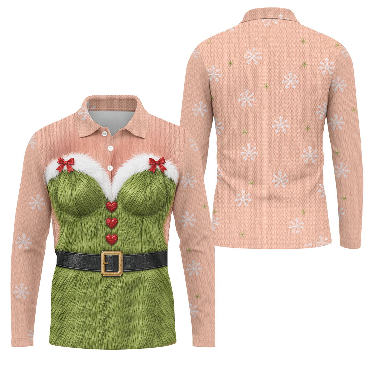 Green Furry Christmas Costume Polo Shirt, Men's Golf Shirt, Golf Apparel For Men