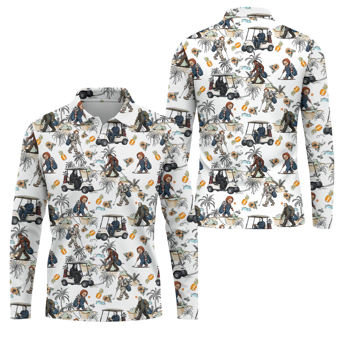 Golfing Horror Character Halloween Golf Shirt, Golf Polo Shirts For Men, Printed Golf Shirts