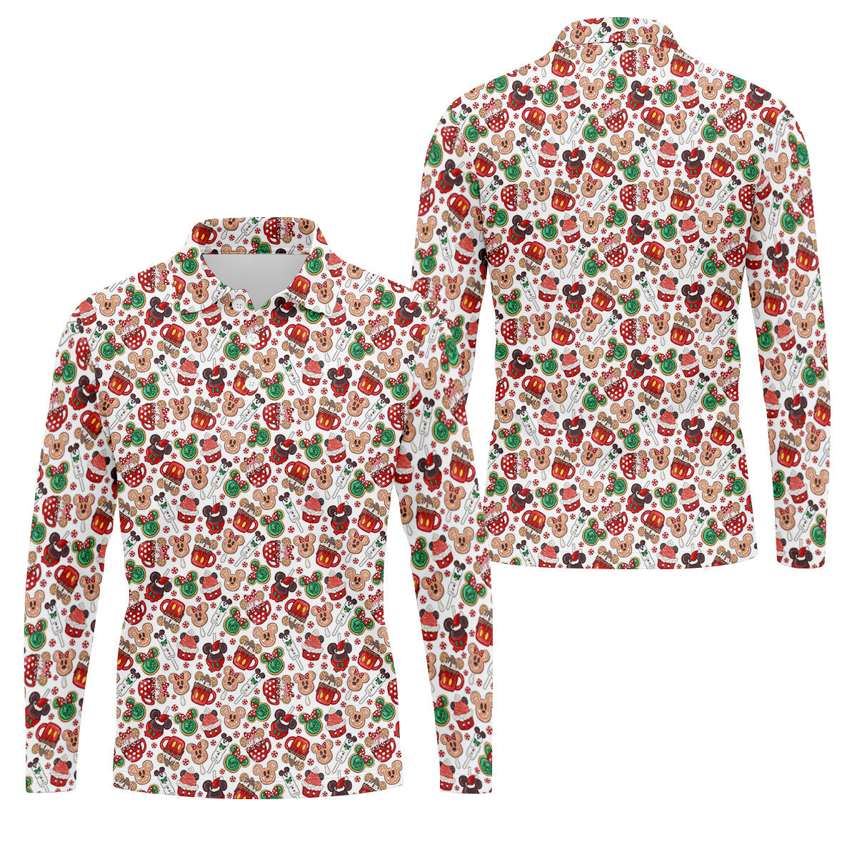 Cute Christmas Dessert Pattern Golf Tops For Men, Cartoon Character Polo Shirts For Men, Christmas Golf Shirt