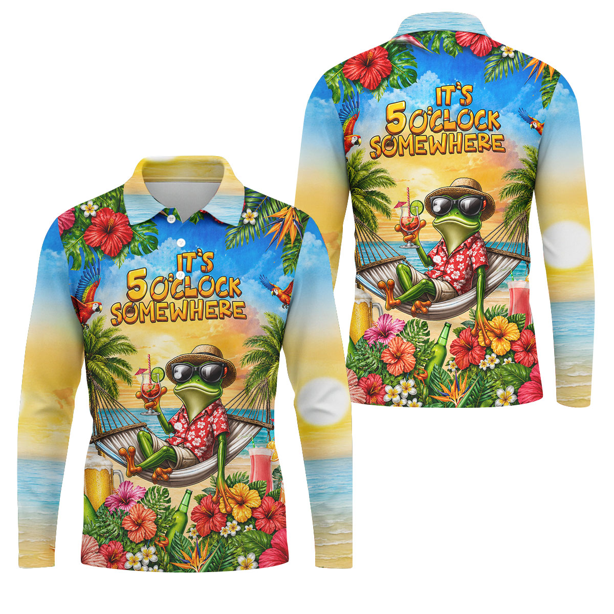 Frog Hammock 5 Oclock Somewhere Tropical Golf Shirt, Golf Shirts For Men, Mens Golf Apparel