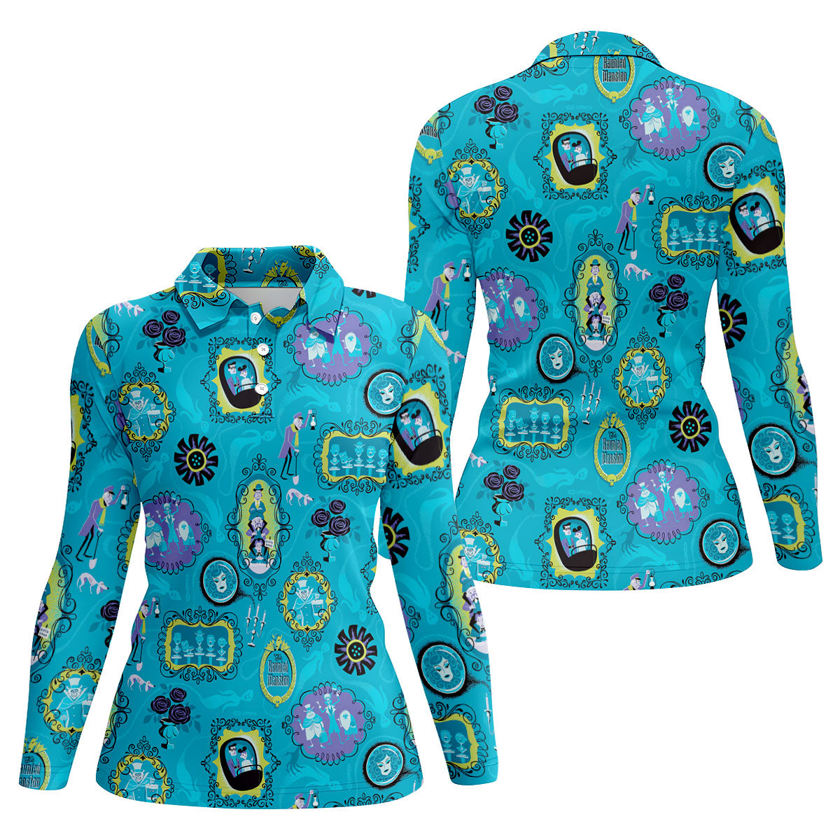 Blue Ghost Portrait Gallery Halloween Polo Shirt, Golf Polo For Women, Ladies Golf Shirts