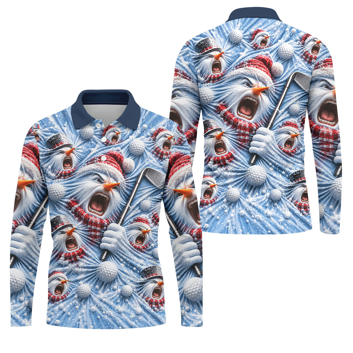 Christmas Screaming Snowmen Polo Shirt, Christmas Golf Shirt For Men, Mens Golf Polo