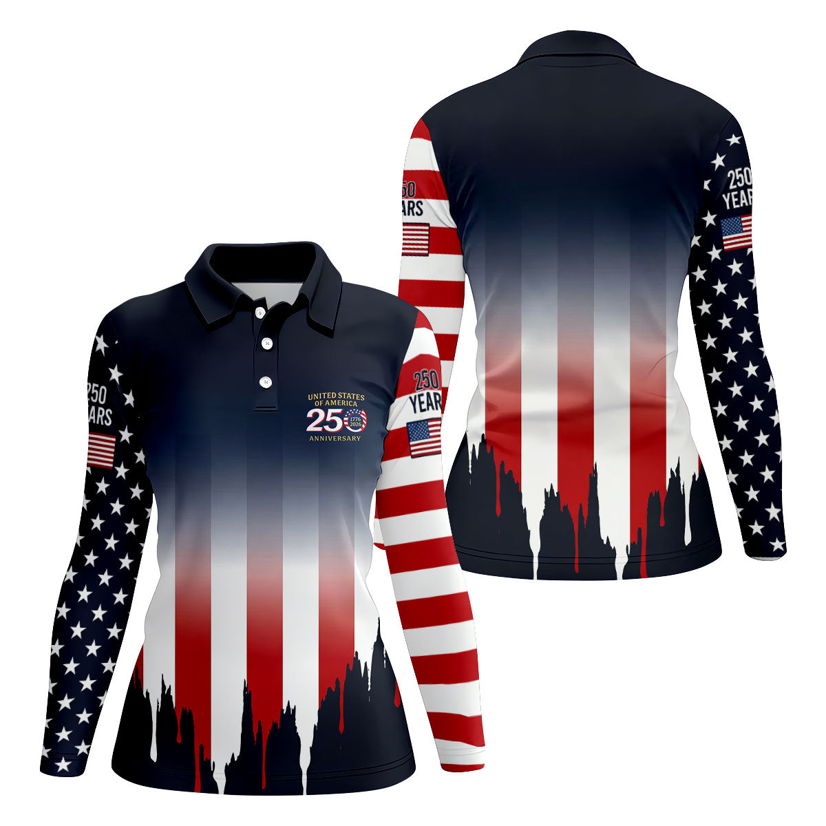 USA 250 Anniversary American Flag Golf Shirt, Patriotic 4th Of July Golf Shirt For Women