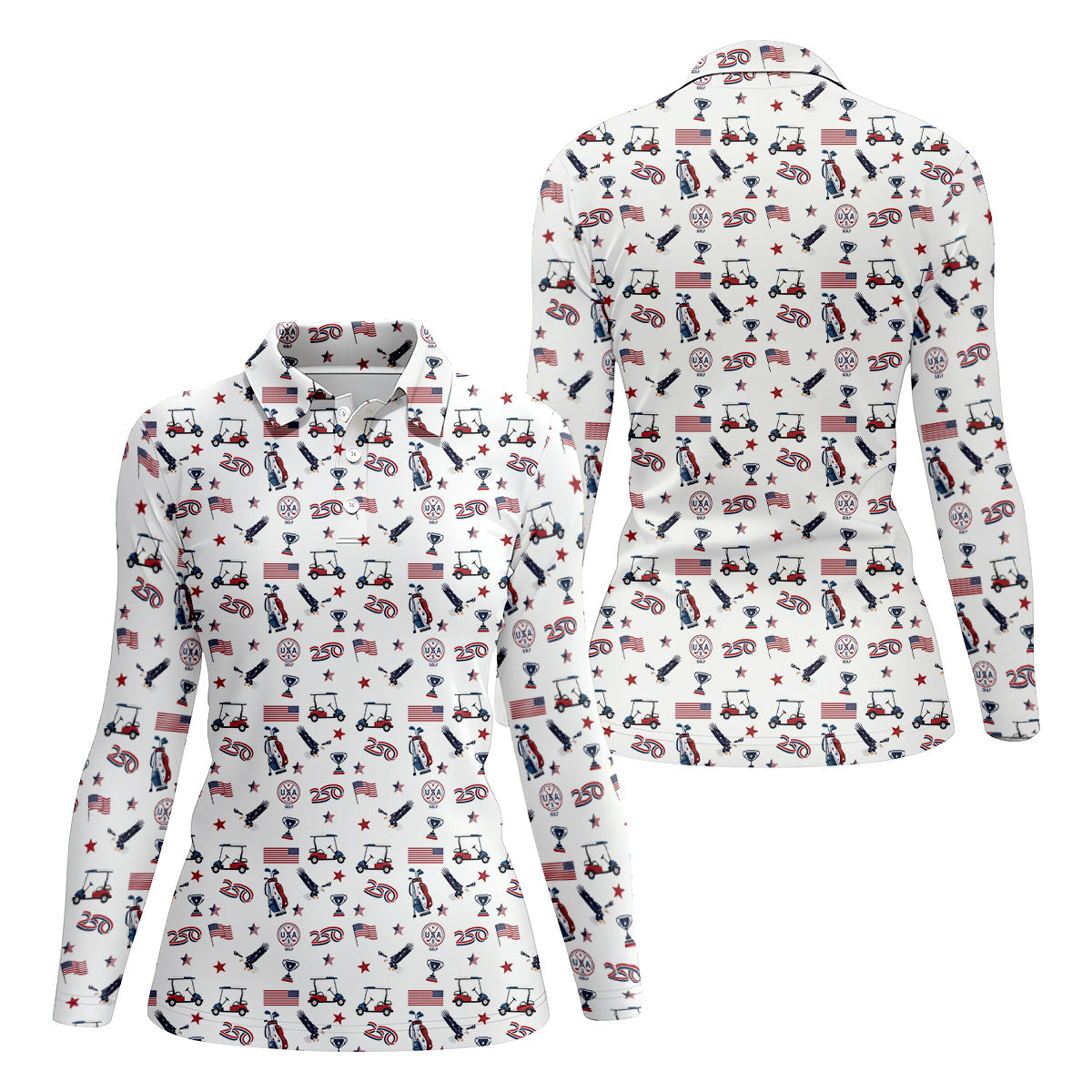 250 Years Golf Pattern Patriotic Golf Shirt, Ladies Golf Tops, 4th Of July Golf Shirt For Women