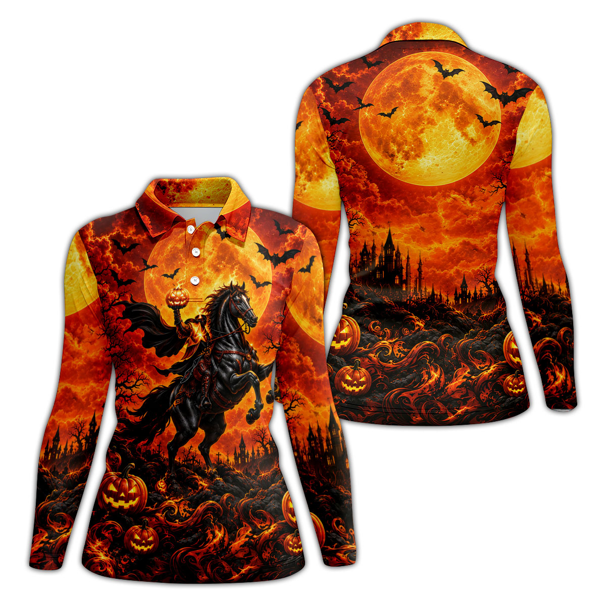 Fire Moon Rider Halloween Horror Character Polo Shirt, Golf Polo, Golf Shirts For Women