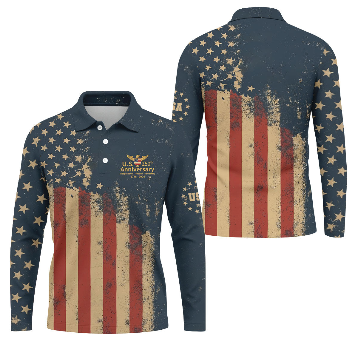 US 250th Anniversary Independence Freedom Democracy Men's Golf Polo Shirt 4th Of July Patriotic Golf Shirt