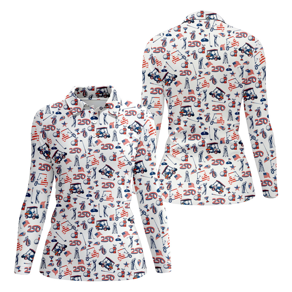 250th Anniversary US Flag Pattern Patriotic Golf Shirt, 4th Of July Women Golf Top, Ladies Golf Shirts