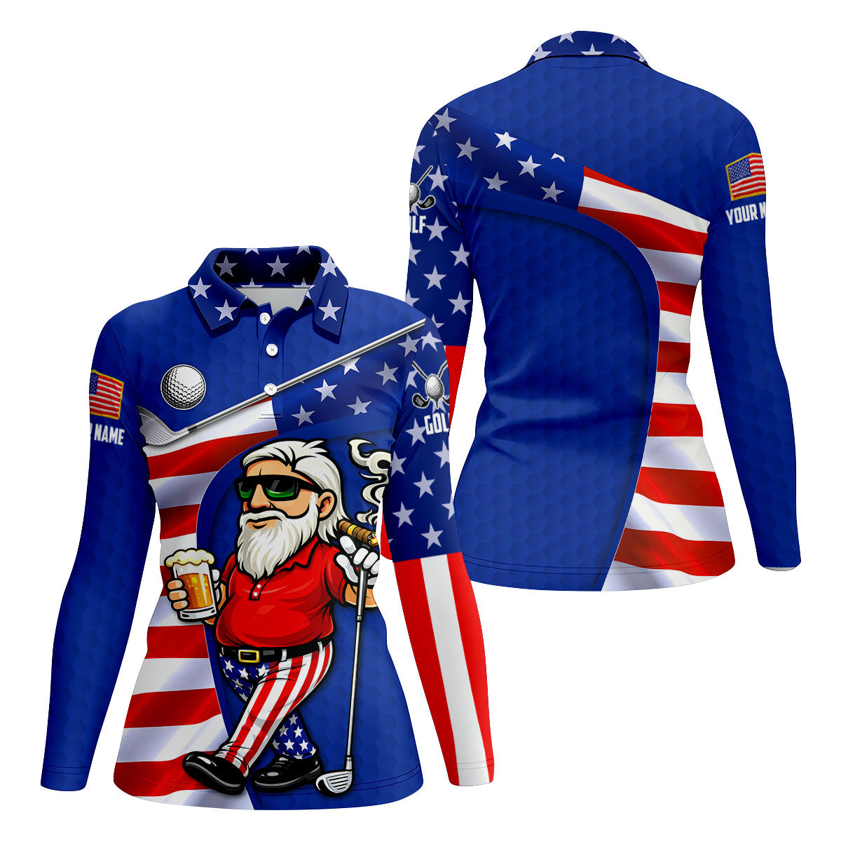 Golf And Beer Patriotic Man Golf Ball Pattern 4th Of July Navy Golf Shirt, 250th Anniversary Women's Golf Tops