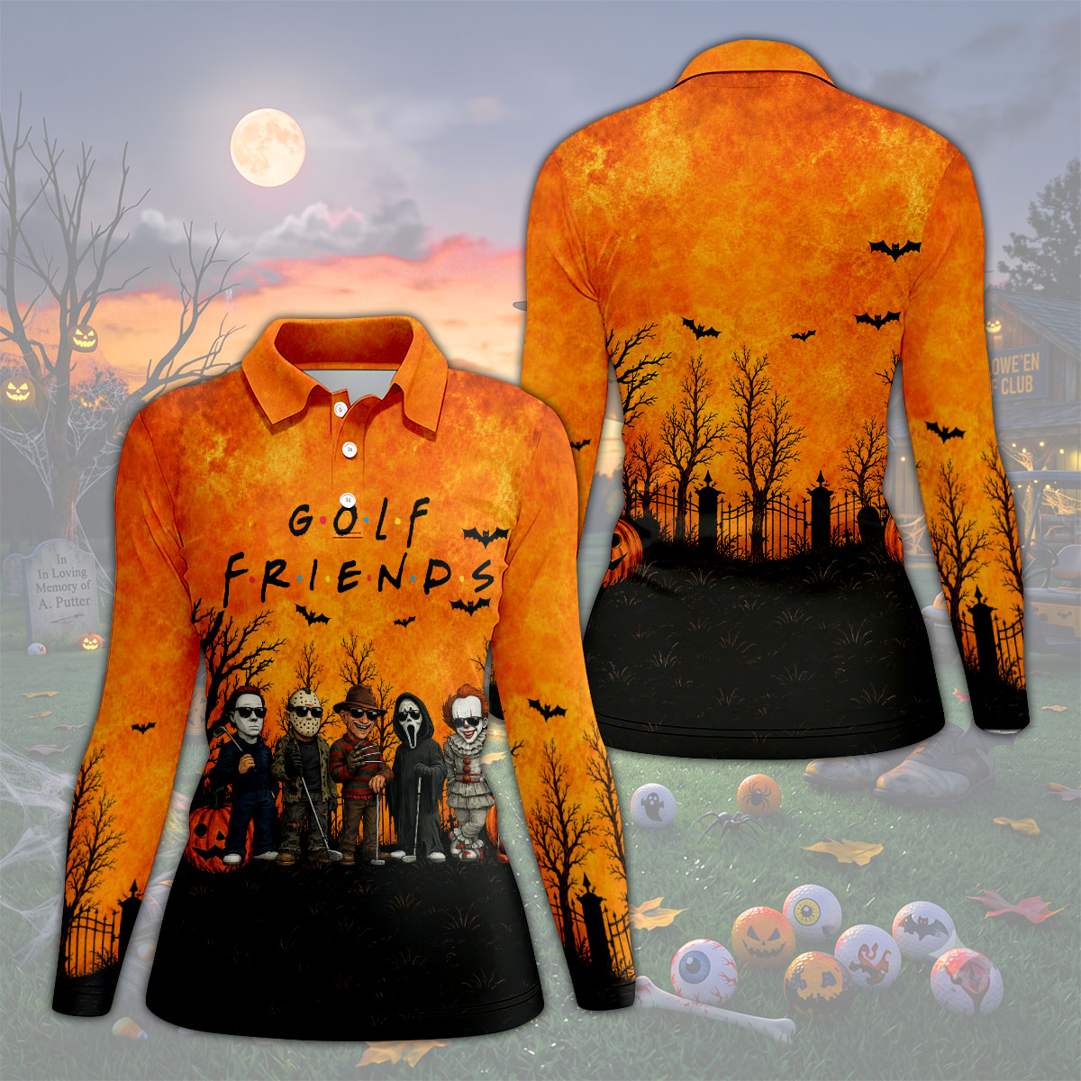 Halloween Golf Friends Hawaiian Golf Shirt, Women’s Golf Polo, Golf Shirts For Women