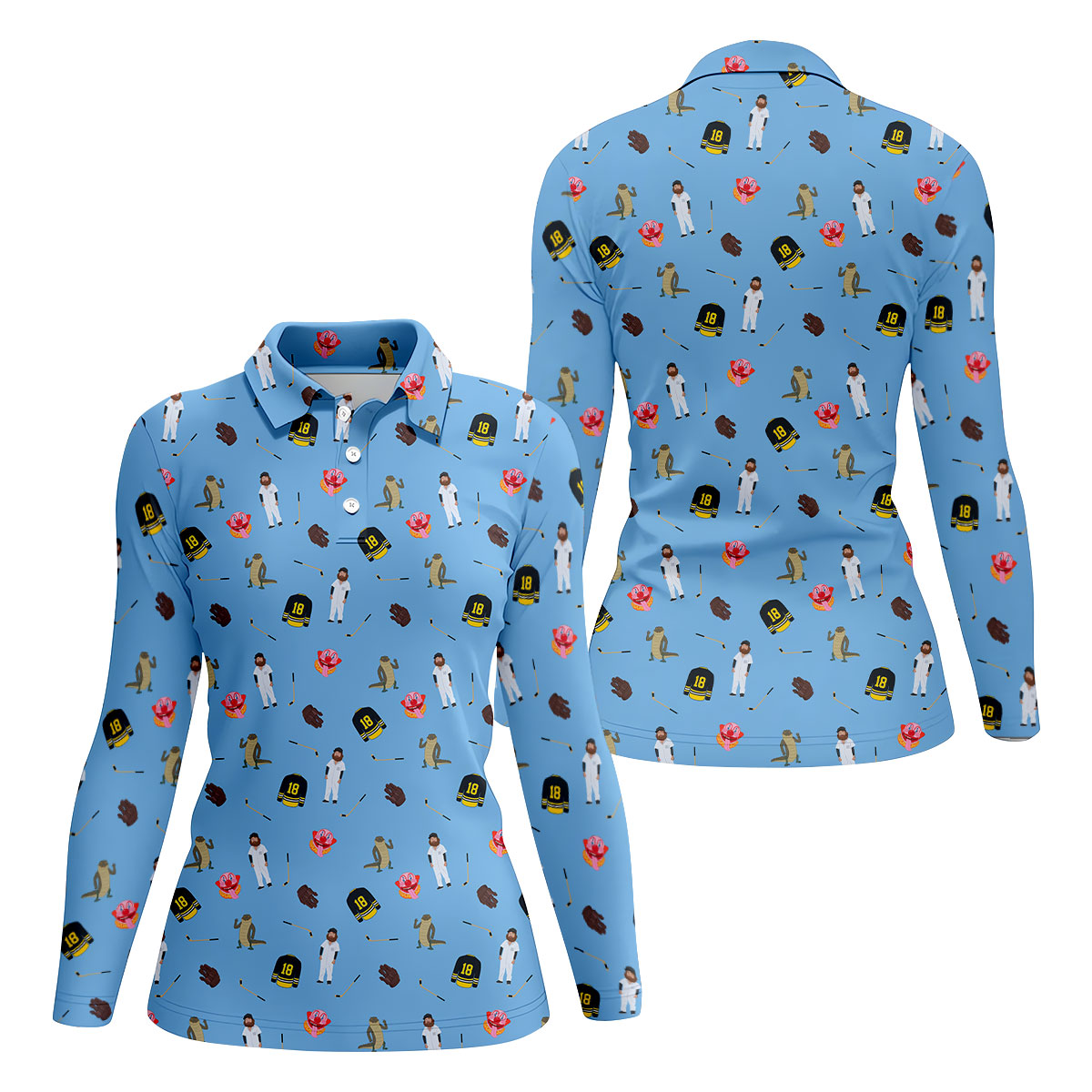 Sport Movie Character Funny Aligator Clown Head Blue Golf Shirt, Fun Women's Golf Shirts, Ladies Golf Shirt