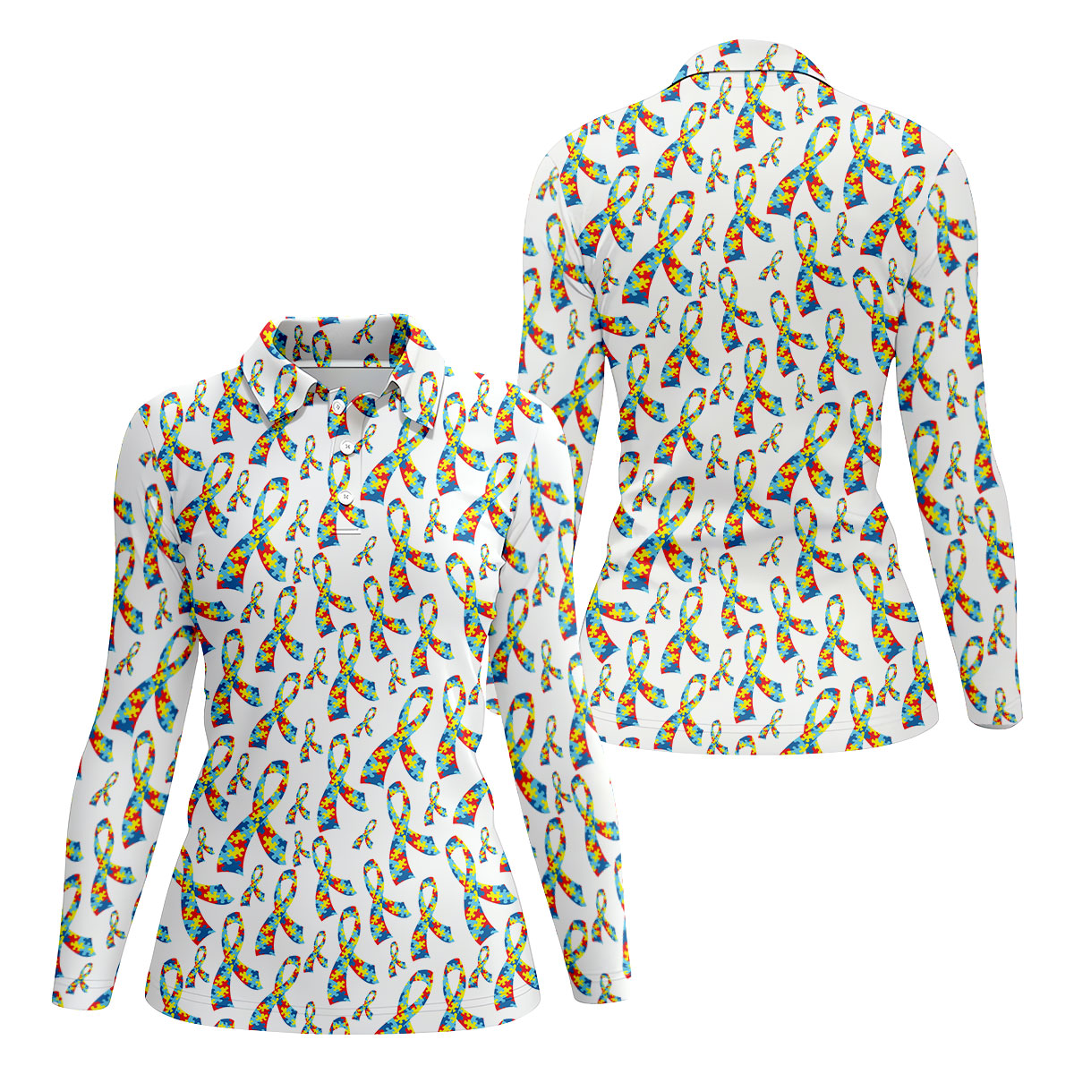 Autism Awareness Ribbon Women's Golf Tops, Autism Ribbon Ladies Golf Shirts, Ladies Golf Polos