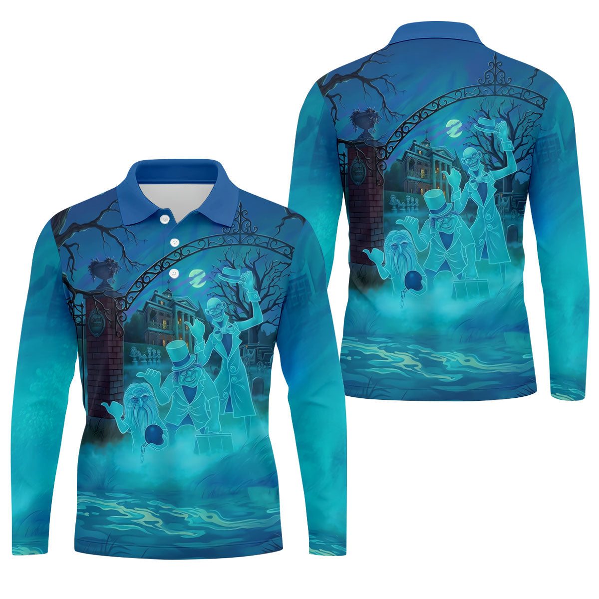 Ghost Trio At Haunted House Gate Halloween Polo Shirt, Mens Golf Shirts, Mens Polo Shirts