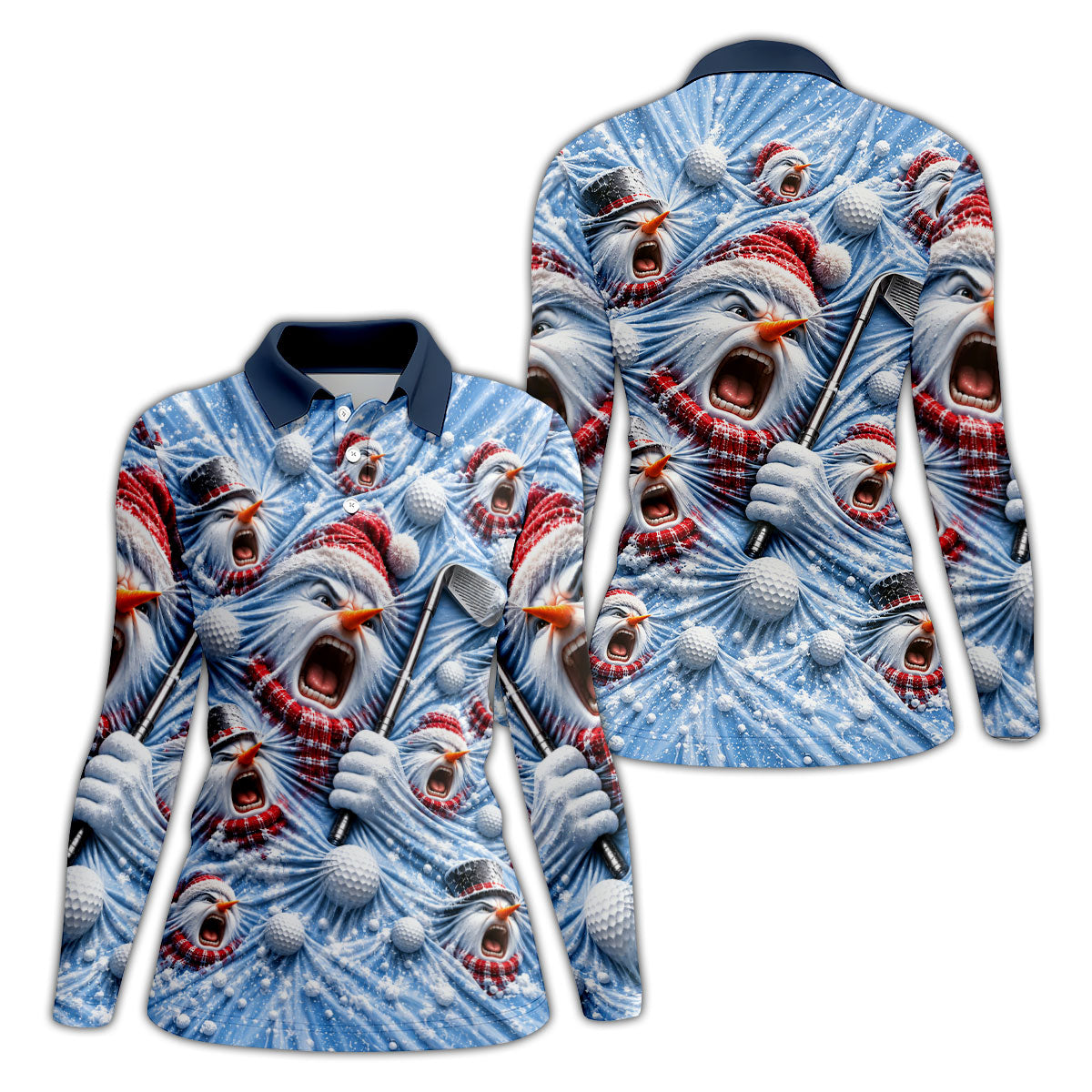 Christmas Screaming Snowman Polo Shirt, Christmas Golf Shirt For Women, Golf Apparel