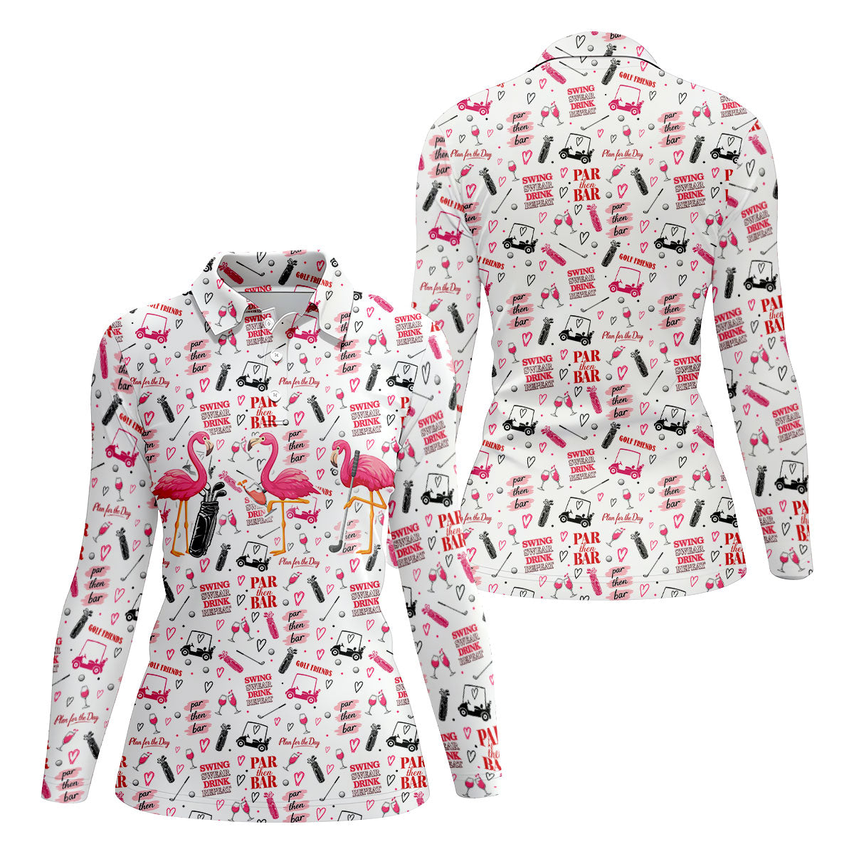 Par Then Bar Flamingo Golf Shirt, Tropical Party Ladies Golf Tops, Golf Shirt For Women
