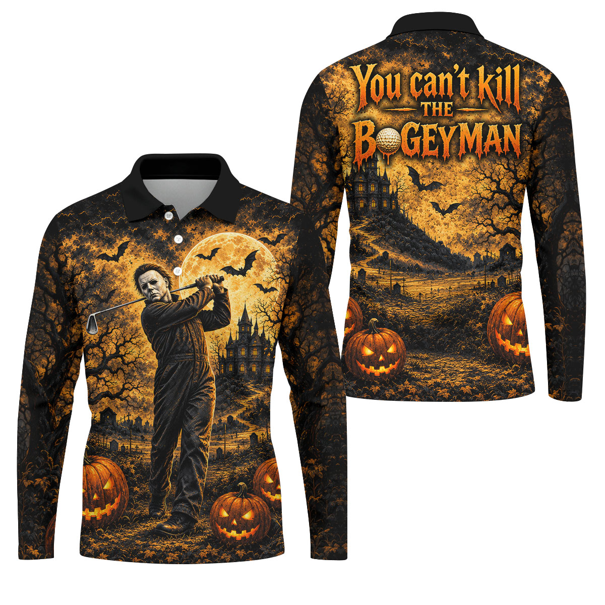 Bogeyman Horror Character Halloween Golf Polo Shirt, Mens Golf Polo, Mens Golf Shirts