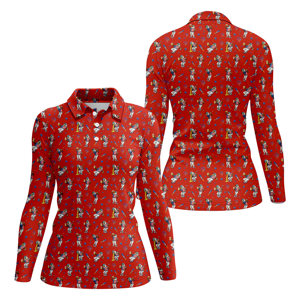 Patriotic Eagle Golf And Beer Funny 4th Of July Red Golf Shirt, 250th Anniversary Women's Golf Tops