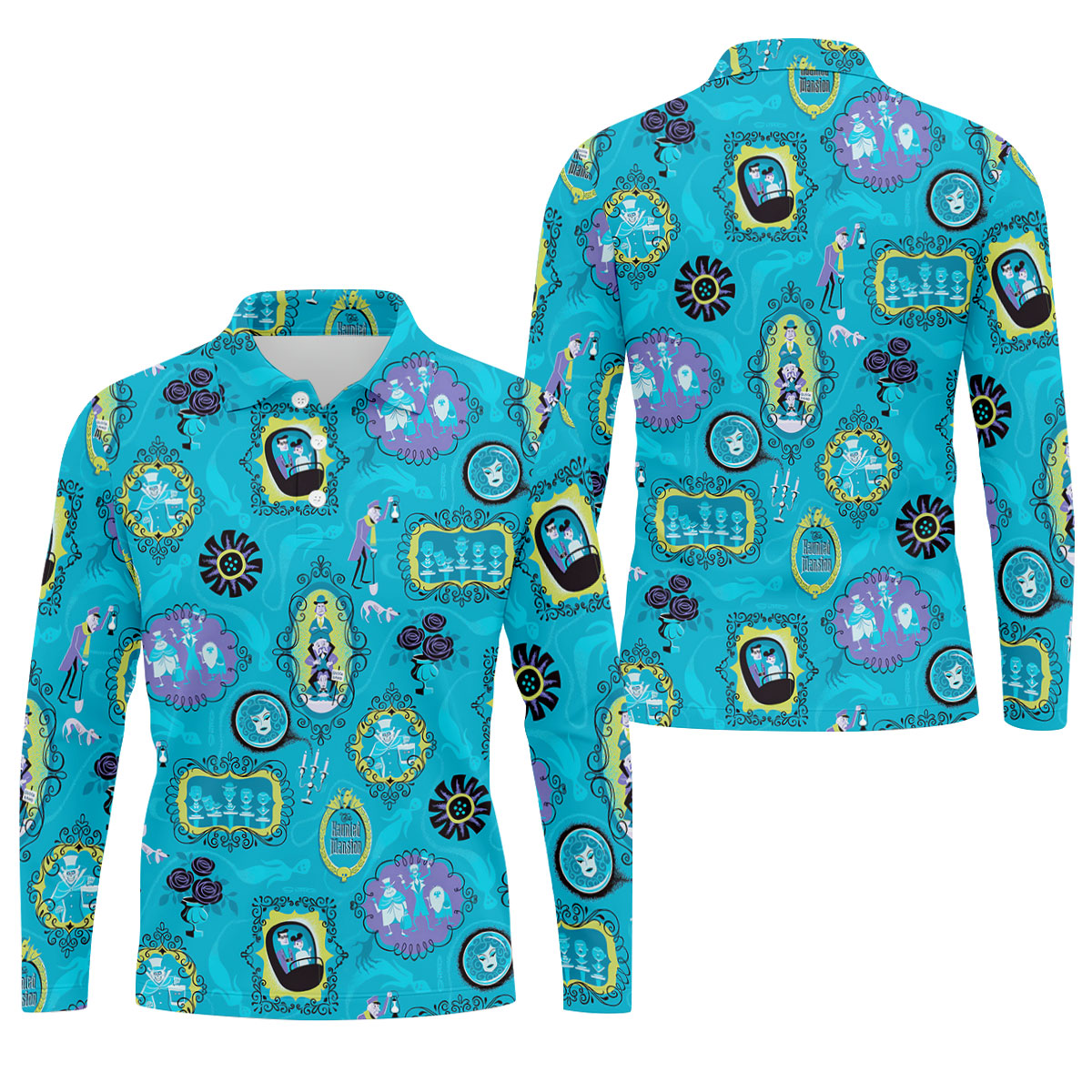 Blue Ghost Portrait Gallery Halloween Polo Shirt, Mens Golf Polo, Polo Shirts For Men