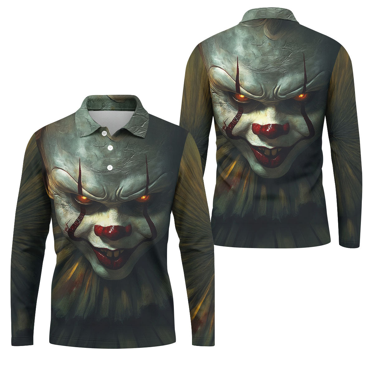 Scary Clown Face Halloween Polo Shirt, Golf Polo Shirts For Men, Mens Golf Apparel
