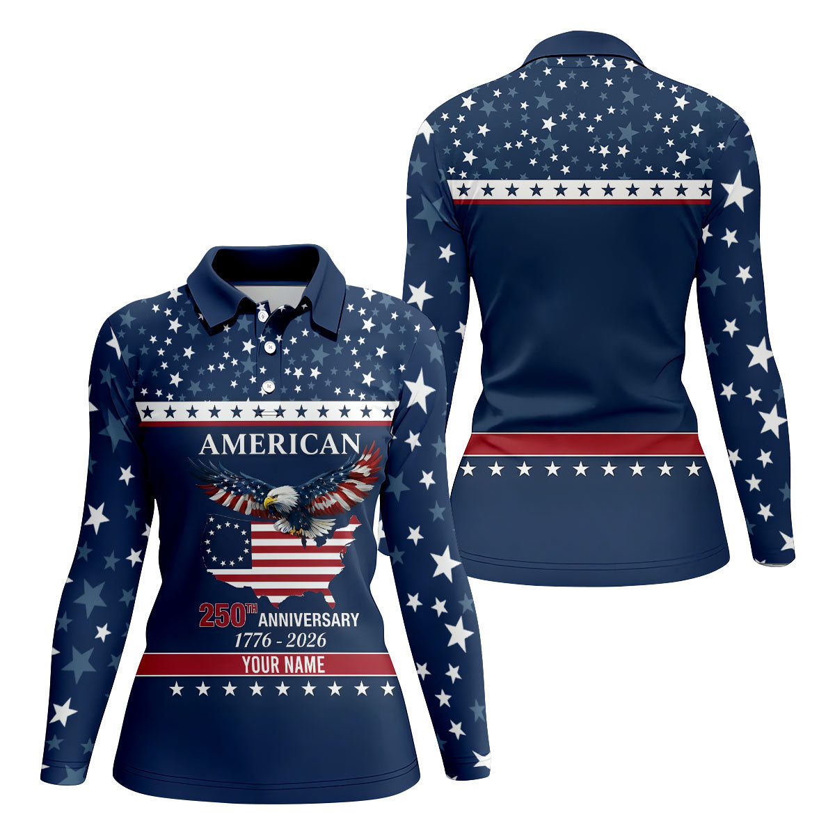 American Bald Eagle 250th Anniversary Patriotic Stars Golf Shirt, 4th Of July Golf Shirt For Women