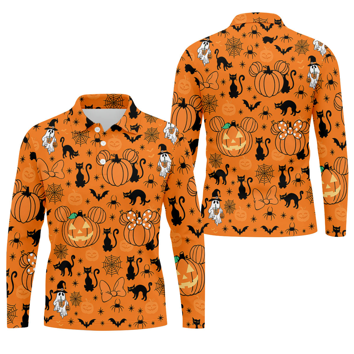 Black Cat and Pumpkin Halloween Polo Shirt, Golf Polo Apparel, Mens Golf Outfit