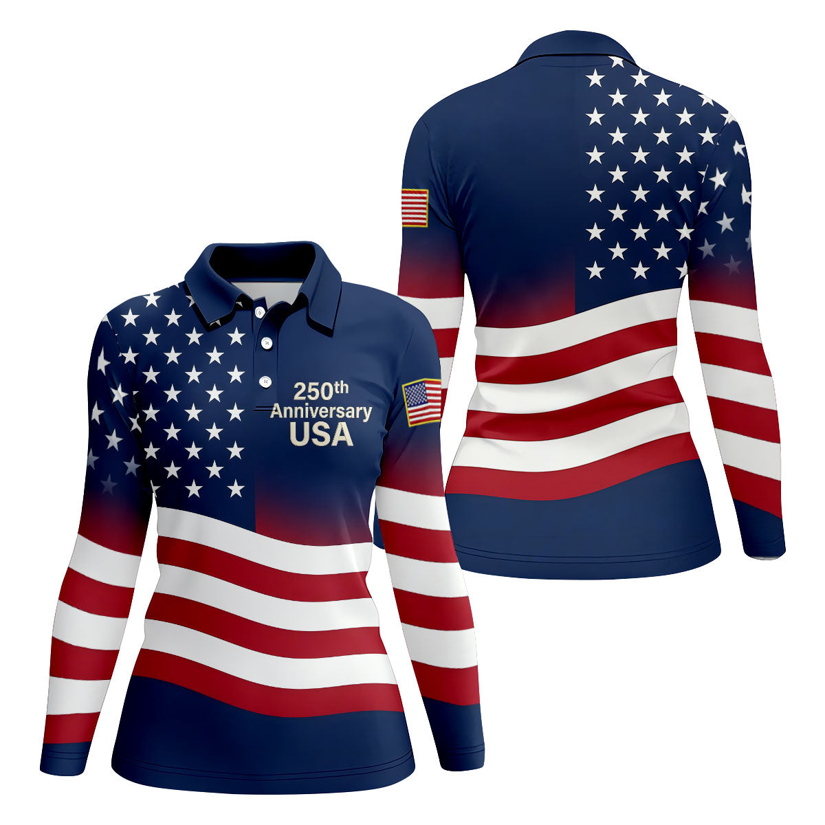 250th Anniversary USA Flag Pattern 4th Of July Golf Shirt, Patriotic Golf Shirt, Golf Shirt For Women