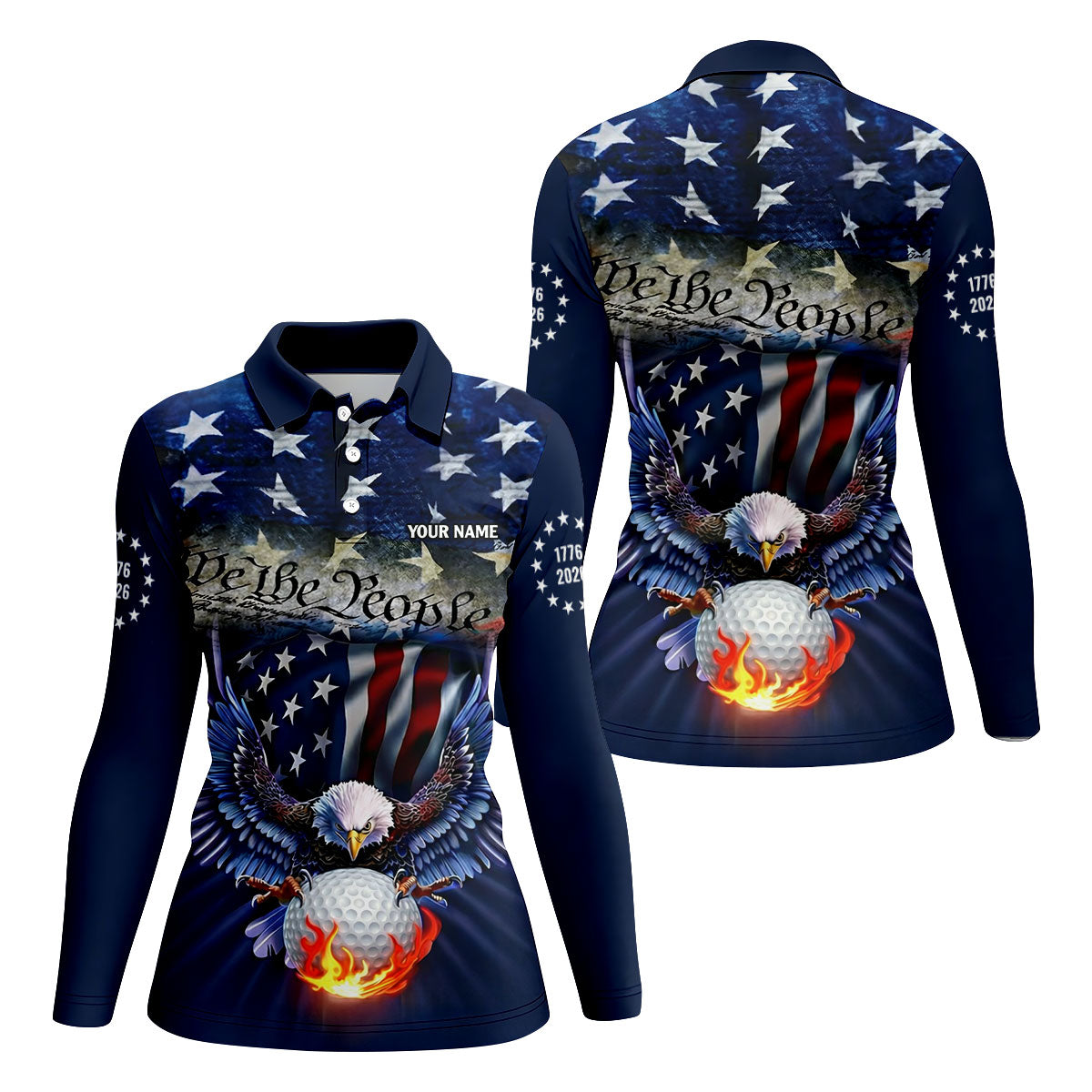 We The People Eagle Golf Ball 250th Anniversary USA 1776-2026 Ladies Golf Tops, 4th Of July Golf Shirt For Women