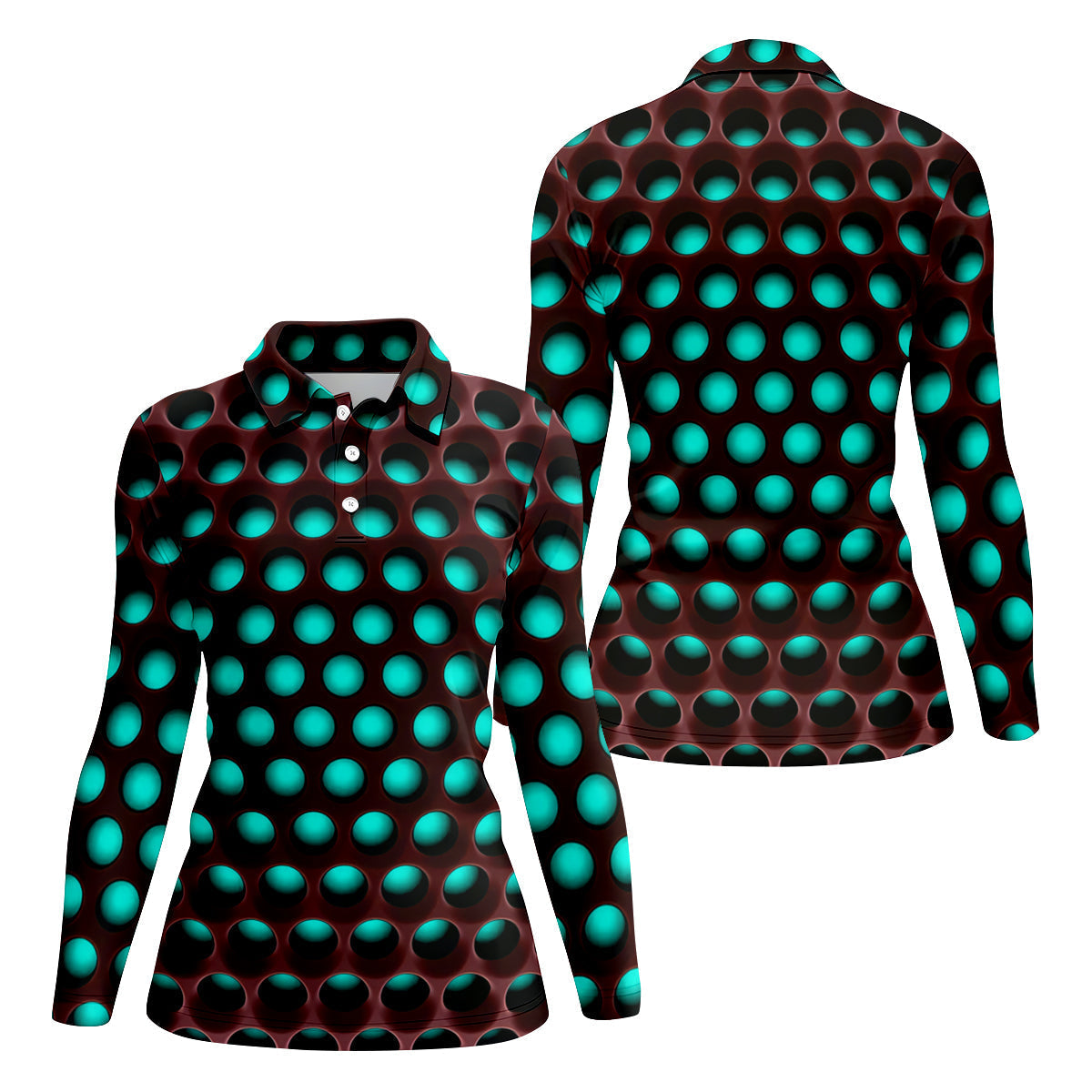 3D Effect Circular Pattern Blue Golf Shirt, Cool Golf Outfit, Women Golf Top, Ladies Golf Shirts