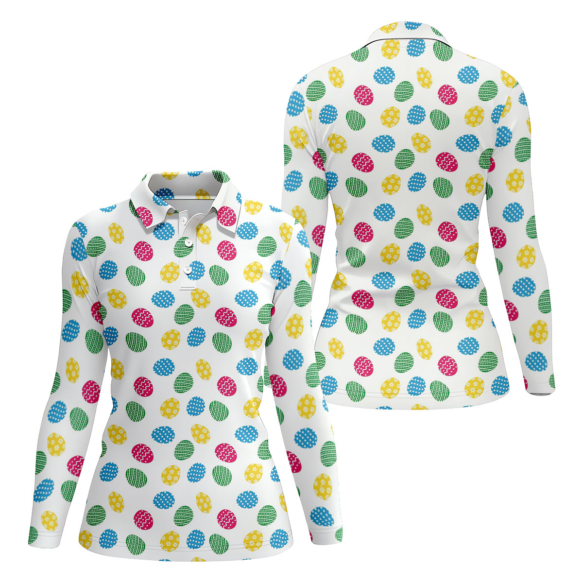 Colorful Easter Eggs White Golf Shirt, Cute Golf Outfit, Ladies Golf Shirts, Women's Polo Shirt