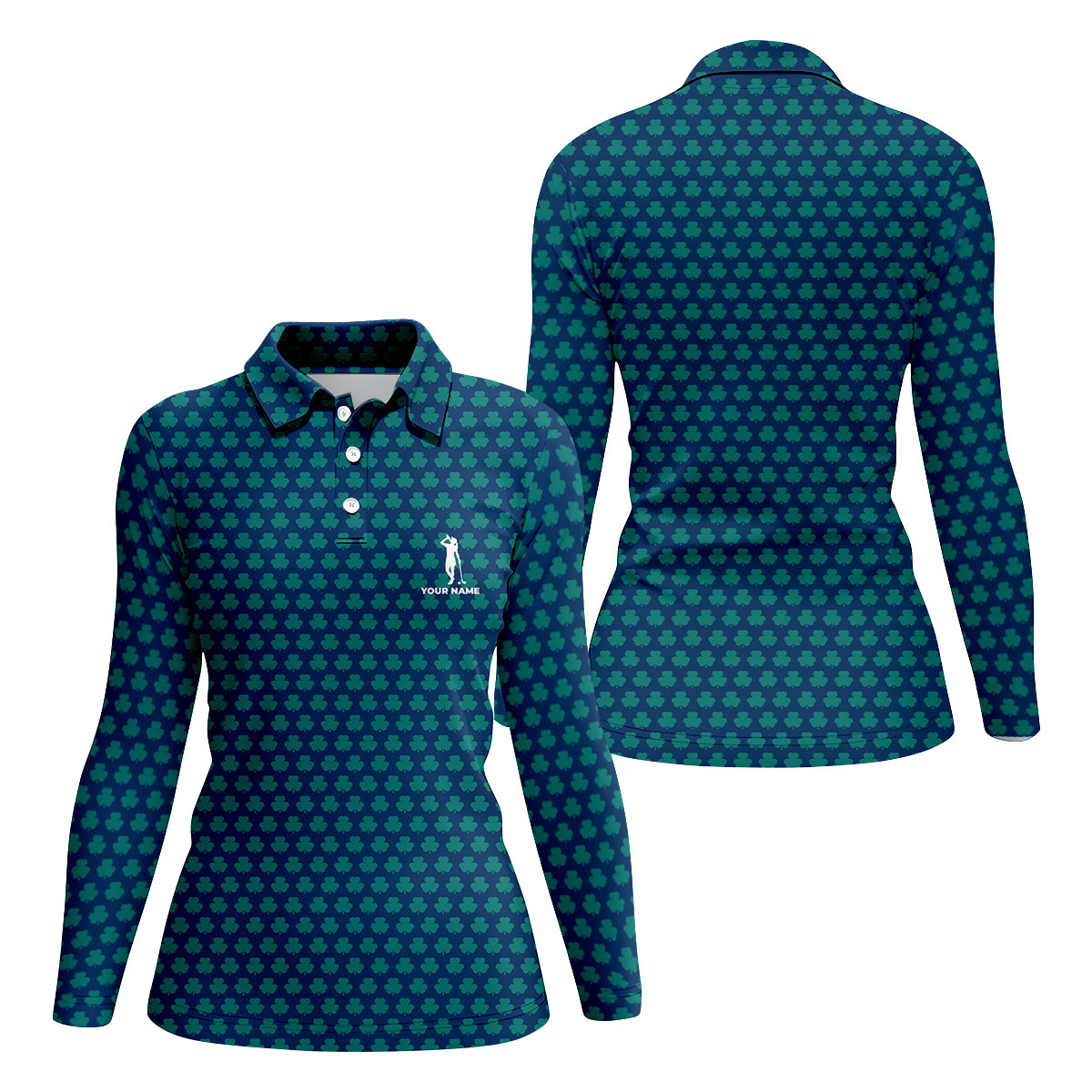 Three Leaf Clover Seamless Pattern St Patrick's Day Golf Shirt, Women's Golf Tops, Ladies Golf Polos