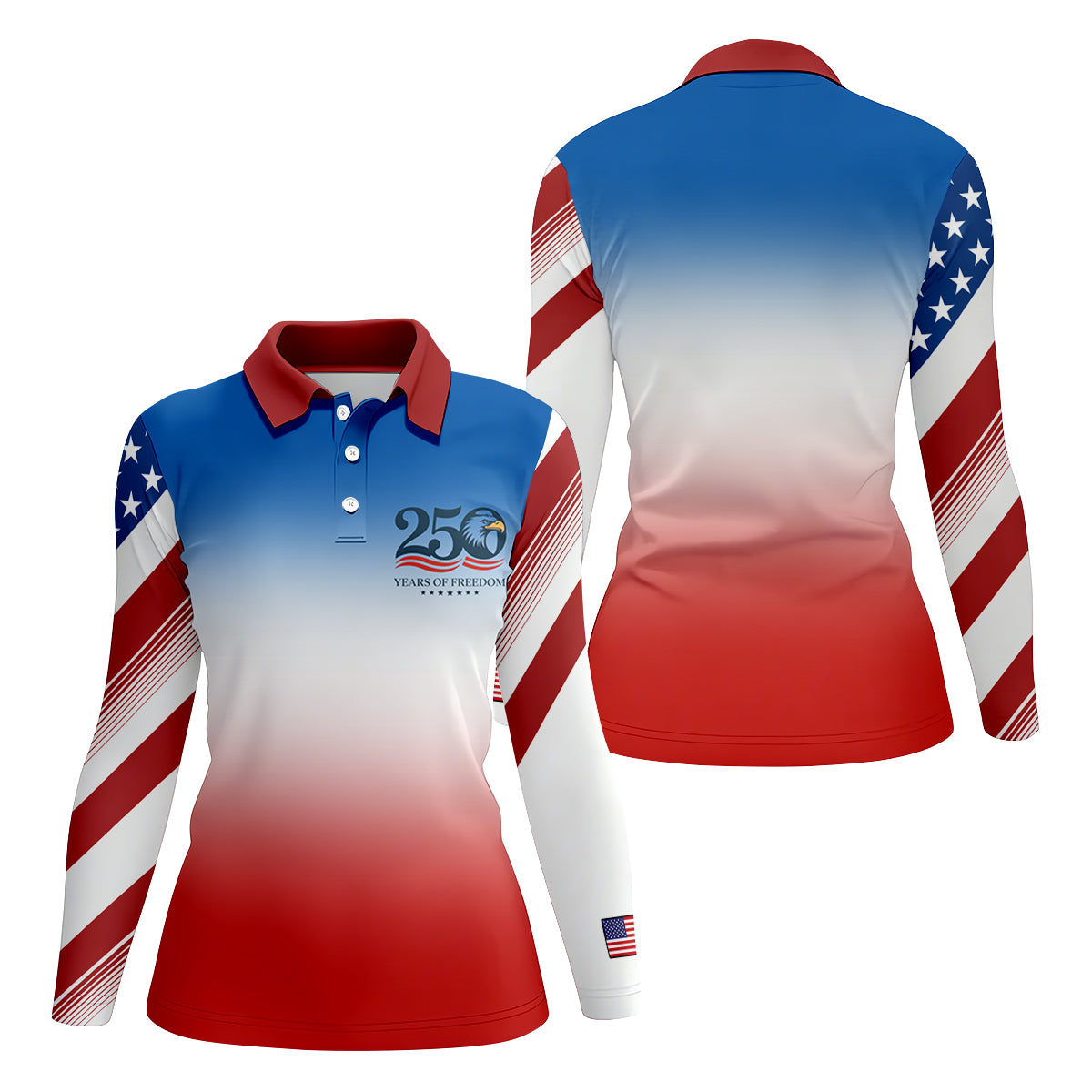 250 Years Of Freedom Eagle America Flag Women's Golf Tops, 250th Anniversary Ladies Golf Shirts