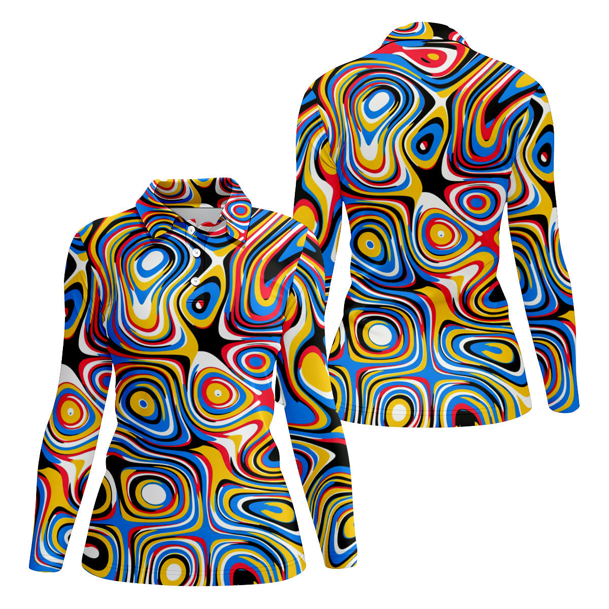 Blue And Yellow Fluid Art Cool Golf Shirt, Women's Golf Tops, Ladies Golf Shirts, Women's Polo Shirt